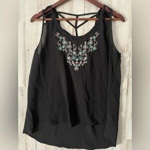 Mine Black Embroidered Sleeveless Top Size Large Womens
